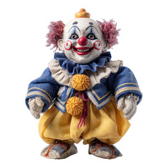 Playful clown doll art studio toy photography creative setting close-up view whimsical concept for collector enthusiasts