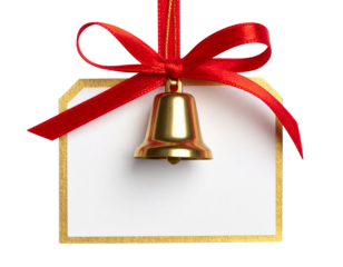 Mini Christmas Bell with Red Bow on Gift Tag Transparent PNG