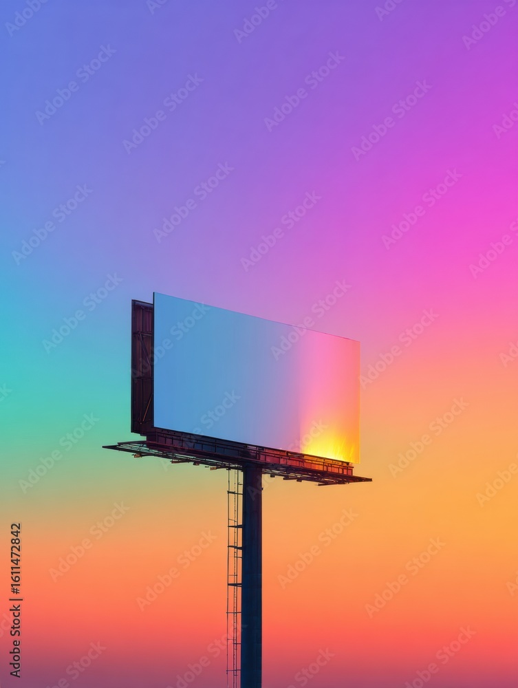 Poster minimal billboard against a vibrant gradient background showcasing an empty space during sunset or d