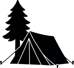Camping tent pine tree silhouette icon