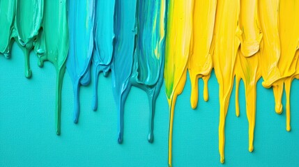 Fototapeta premium Vibrant Dripping Paint in Bright Colors on Canvas Background