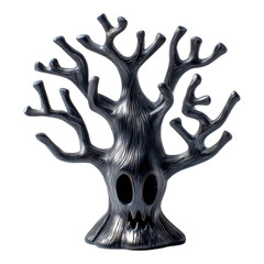 Spooky halloween decoration indoor plastic tree eerie atmosphere close-up view festive concept