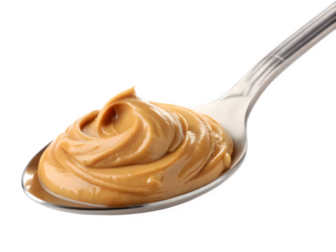 Creamy peanut butter swirl on a spoon