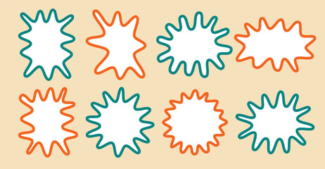 Set of hand drawn doodle blank zig zag frames, silhouette with contour. Colored cute text box. Empty speech bubbles on white background. Isolated Flat Vector Illustration EPS10	
