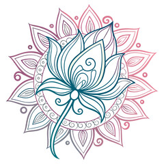 Intricate hand drawn lotus flower mandala design in a beautiful silhouette