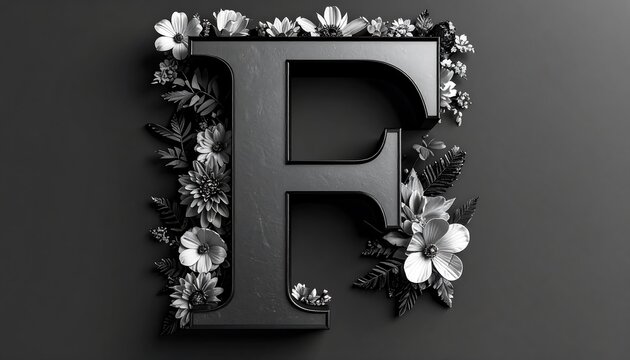 Capital letter F, framed by flowers