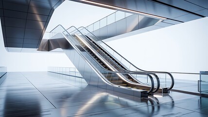 Modern escalator in a brightly lit contemporary building interior