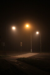 foggy night traffic in the city