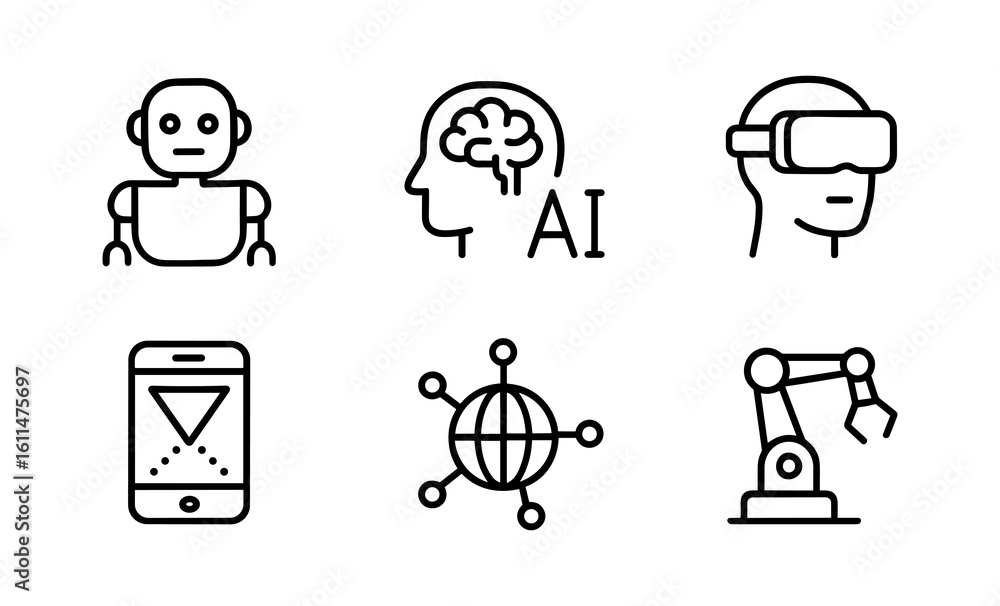 Poster essential elements of future technology in linear icons