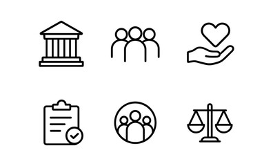 Plakat Government and society icon set: community, welfare, public service, equality symbols