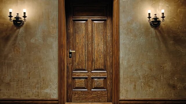 Mysterious Wooden Door in an Antique Room