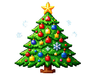 Pixel Art Christmas Tree with 8-Bit Ornaments Transparent PNG (2)