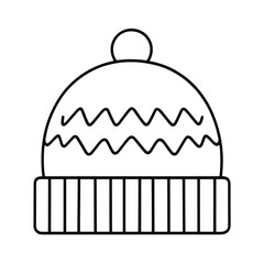 Winter Beanie Hat Outline Vector | Knitted Cap Line Art Illustration