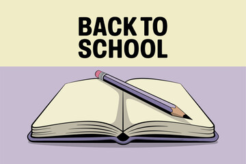 Back to School Open Book with Pencil Design and Bold Text