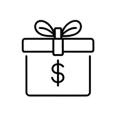 Money Gift Icon - Dollar Present Line Art Symbol for Finance, Bonus, Reward, Cashback