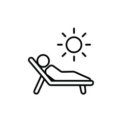 Sunbathing Icon - Vacation Relaxation Line Symbol with Lounger and Sun Outline