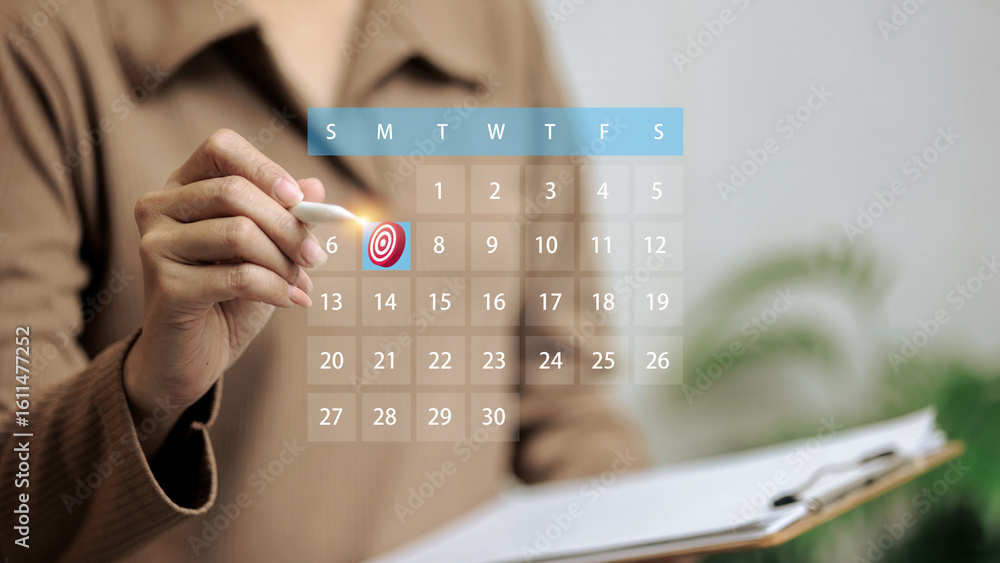 Poster digital calendar with target icon for task scheduling