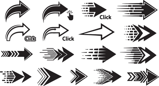 Collection of dynamic and speeding arrow icons