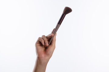 Hand Holding Professional Makeup Brush for Face Application