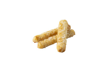 Crispy golden corn puffs snack isolated on transparent background