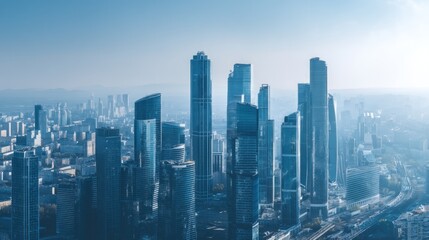 Fototapeta premium Modern city skyline with skyscrapers