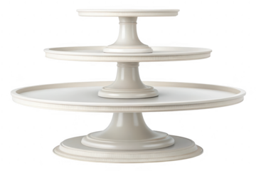 Three tier cake stand isolated on transparent background.