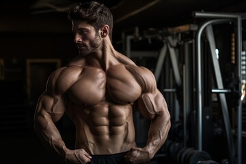 Fototapeta premium Muscular bodybuilder showing his great physique after a hard workout session