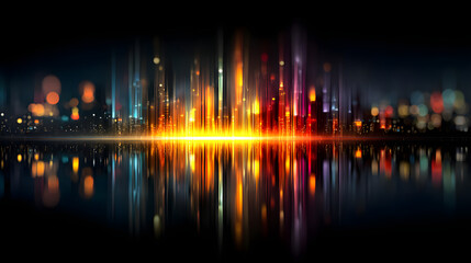 Dynamic colorful sound equalizer bars with reflection on dark background for audio visualization