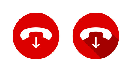 Phone hang up icon with long shadow. Decline call symbol
