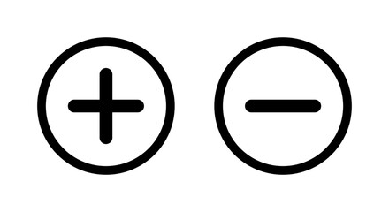 Plus and minus icon with circular outline. Positive and negative sign. Add and delete symbol