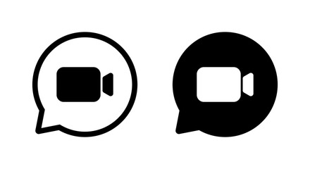 Video call icon in chat bubble. Online meetings and virtual communication symbol