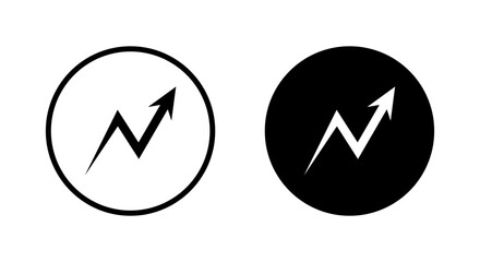 Zigzag upward arrow icon in black circle. Business growth sign symbol