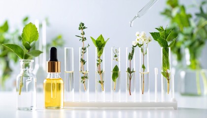 Essential Oils: Natural Herbal Extracts in Test Tubes