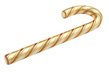 Golden candy cane isolated on transparent background.