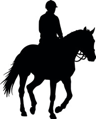 Equestrian silhouette rider and horse in motion