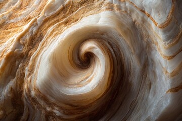 A mesmerizing spiral pattern within a rock formation, showcasing swirling layers of beige and white.