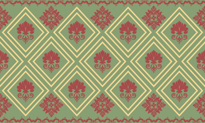 Damask classic red and light green background pattern.Hand drawing wallpaper in style of Boroque. Seamless abstract background with repeating elements.Orient background.