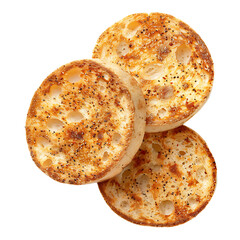 Golden Toasted English Muffins with Visible Holes and Crispy Texture