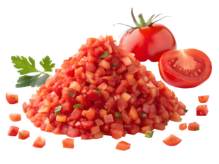 Freshly chopped tomato salad with whole and halved tomatoes