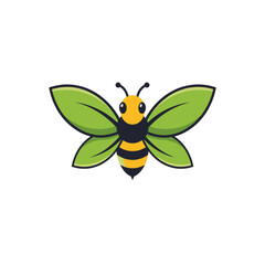 Stylized Bee with Leaf Wings, Black Stripes and Yellow Head