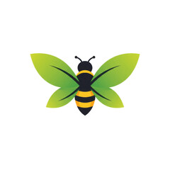 Stylized Bee with Leaf Wings, Symbolic of Nature and Pollination.