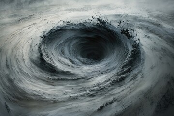A swirling vortex of dark grey matter, resembling a powerful whirlpool or sinkhole, creates a dramatic and ominous scene.