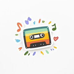 Hand‑Drawn Cassette Tape Sticker with Scribble Lines and Light Drop Shadow