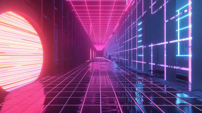 Neon Genesis Retrofuturistic Corridor