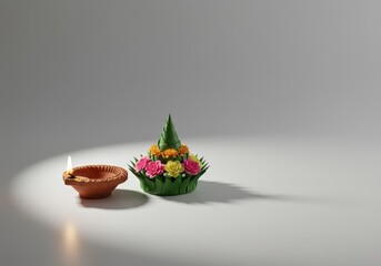 Single krathong and diya lamp with shadow
