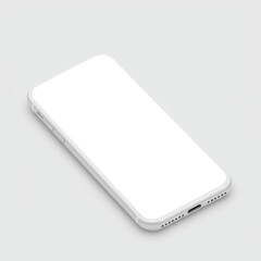 White smartphone with blank screen on light background