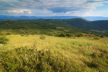 A landscape view from the hills on the path to Shiljak in the mountains of Rtanj, Serbia.