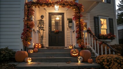 Enchanting halloween porch decorations featuring jack o lanterns and autumn foliage