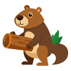 Adorable Cartoon Marmot Holding a Log, Childlike Style, Playful Mood, Nature Theme,  Forest Animal Illustration.