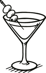 Cocktail drinks in martini glasses with cherry and ice on a cool party background